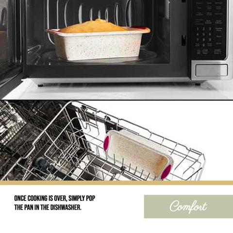 Trudeau Structure Loaf Pan confetti white, oven-safe to 428°F for reliable baking.