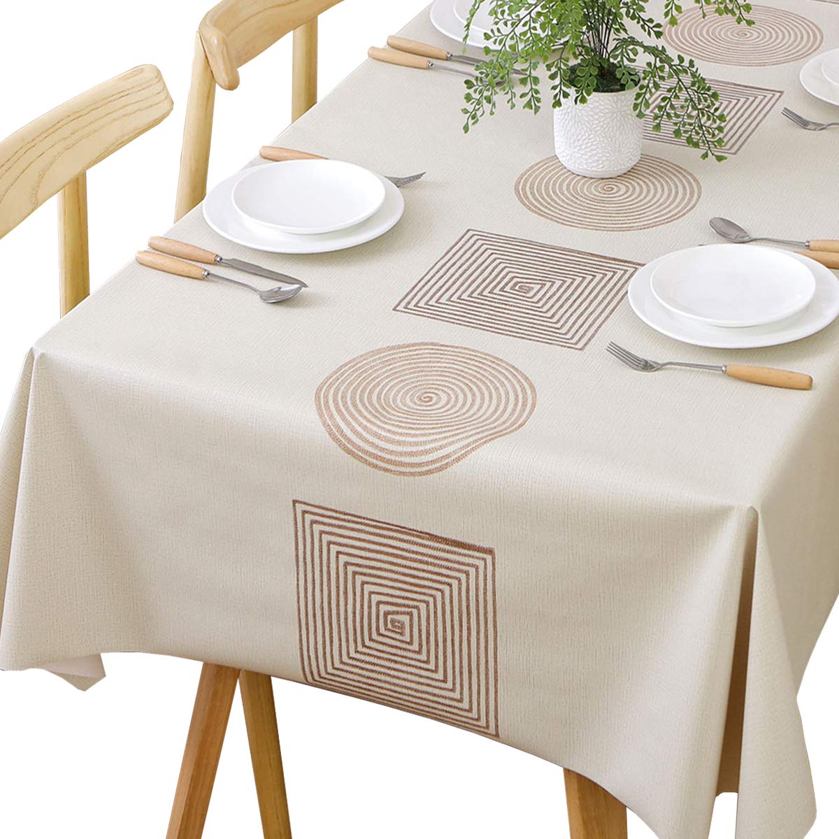 TruDelve heavy-duty vinyl tablecloth on a rectangle table for durable protection