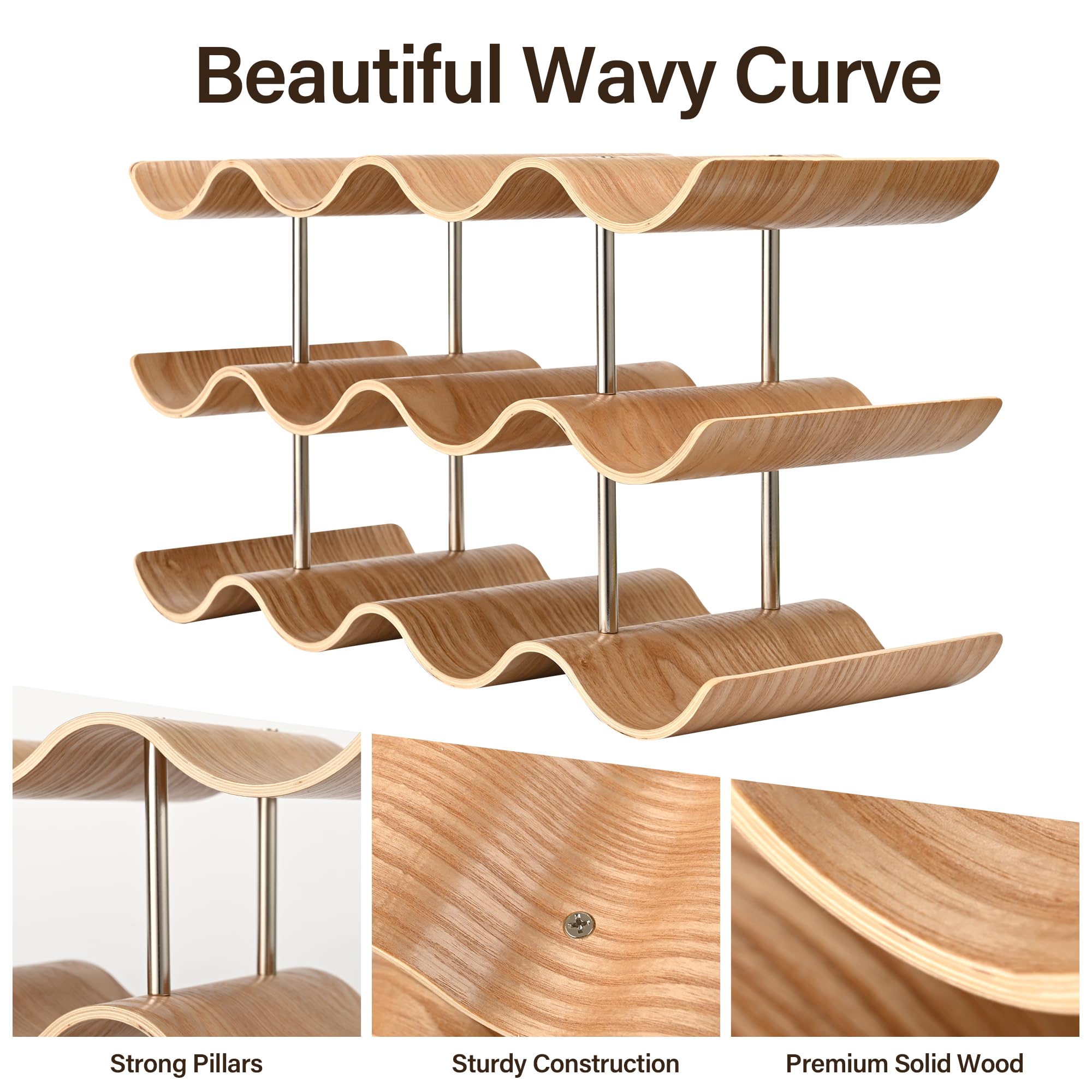 TRUDING solid wood rack with silver nut struts for stability and style