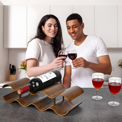 TRUDING walnut-finish wine organizer blends with cabinetry while reducing clutter.