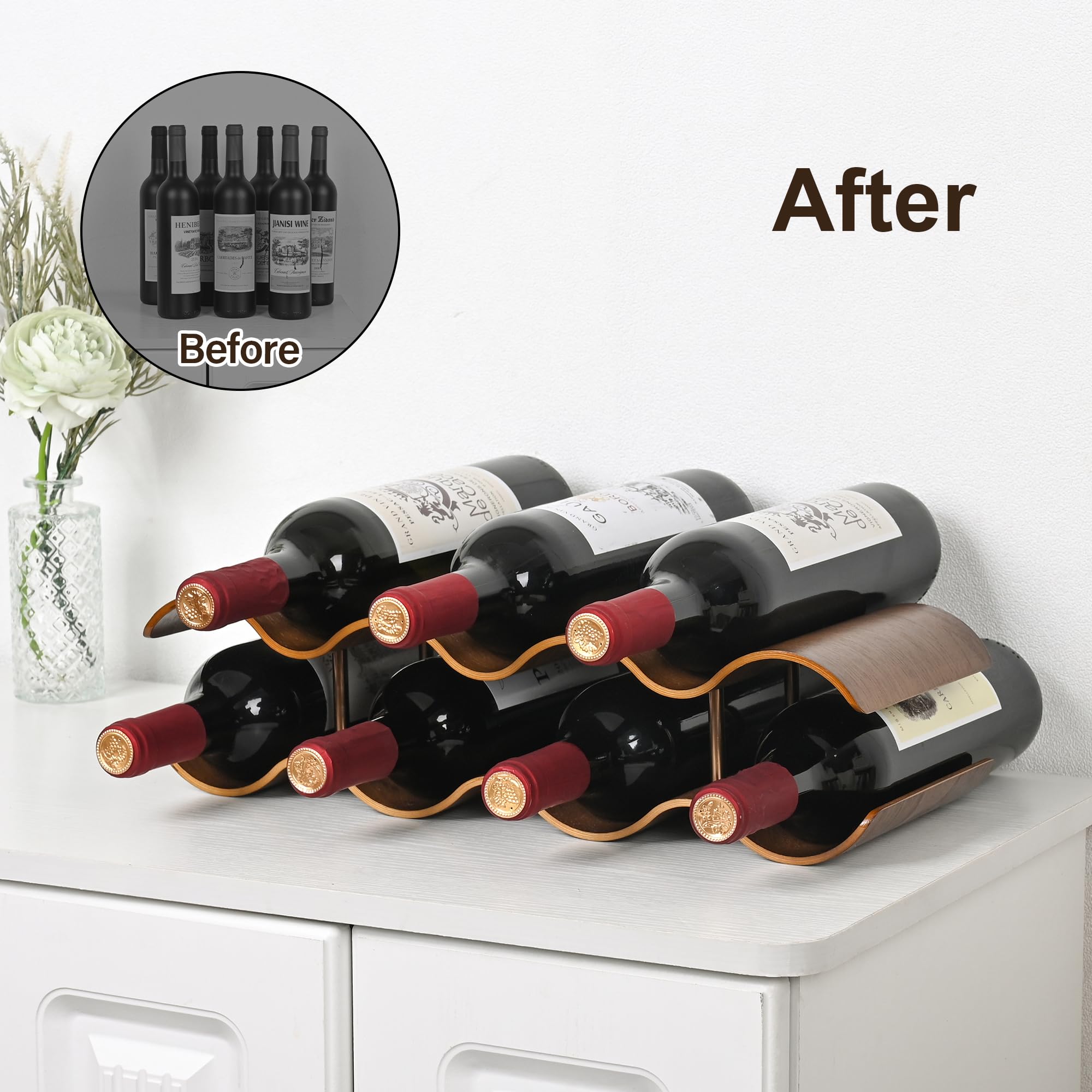 TRUDING wavy wooden rack front view highlights elegant walnut finish and stable support.
