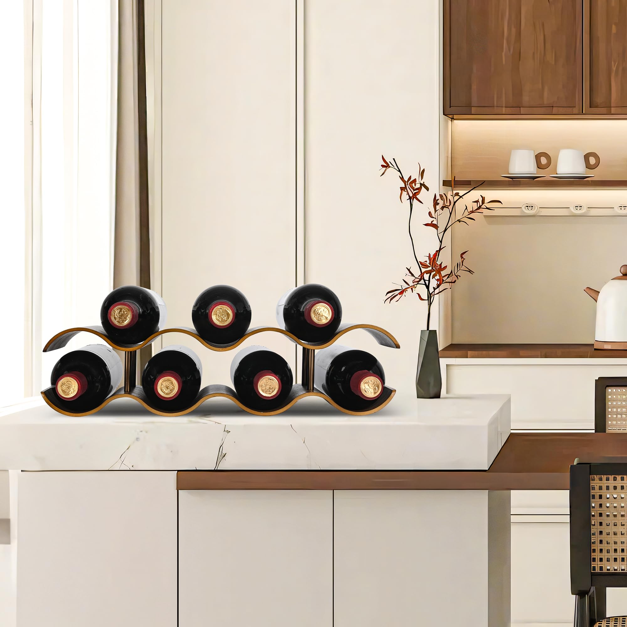 TRUDING wine rack on countertop supports entertaining with quick bottle access.