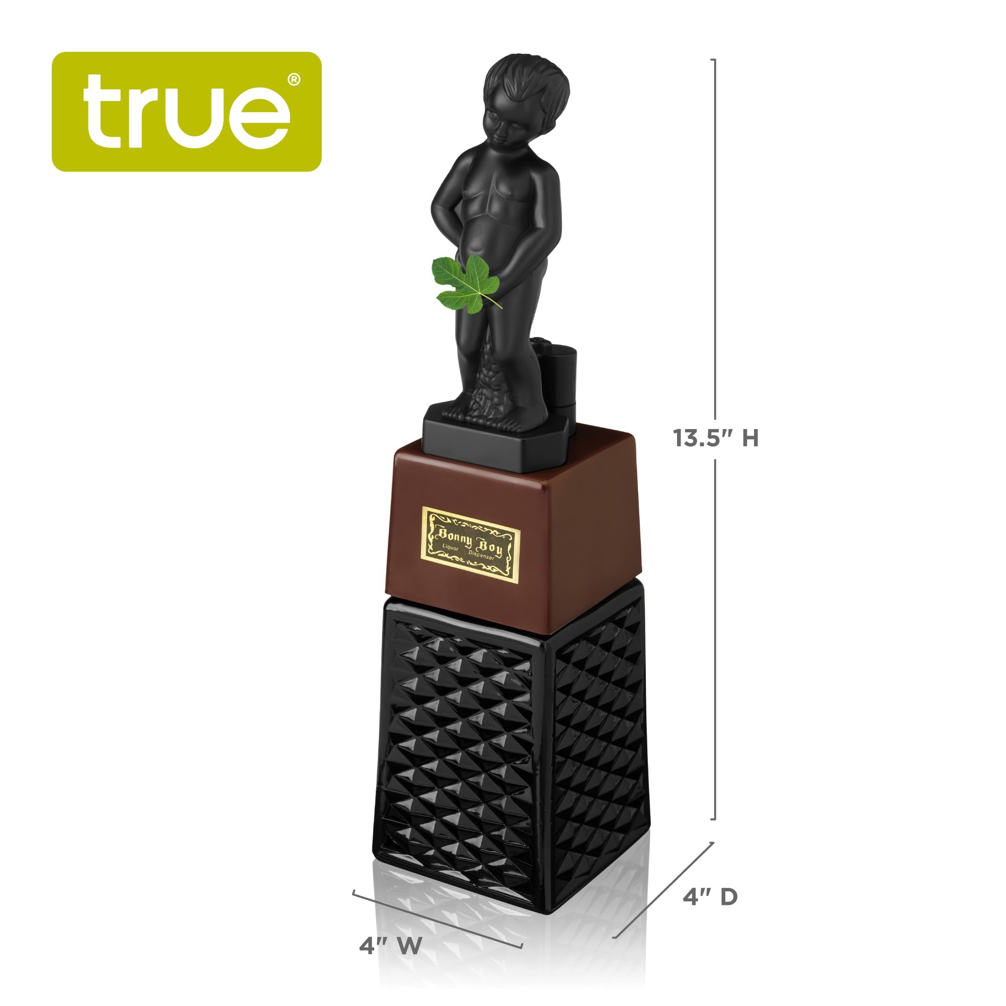 TRUE True Bonny Boy liquor dispenser on bar cart adds fun centerpieces to home bars.
