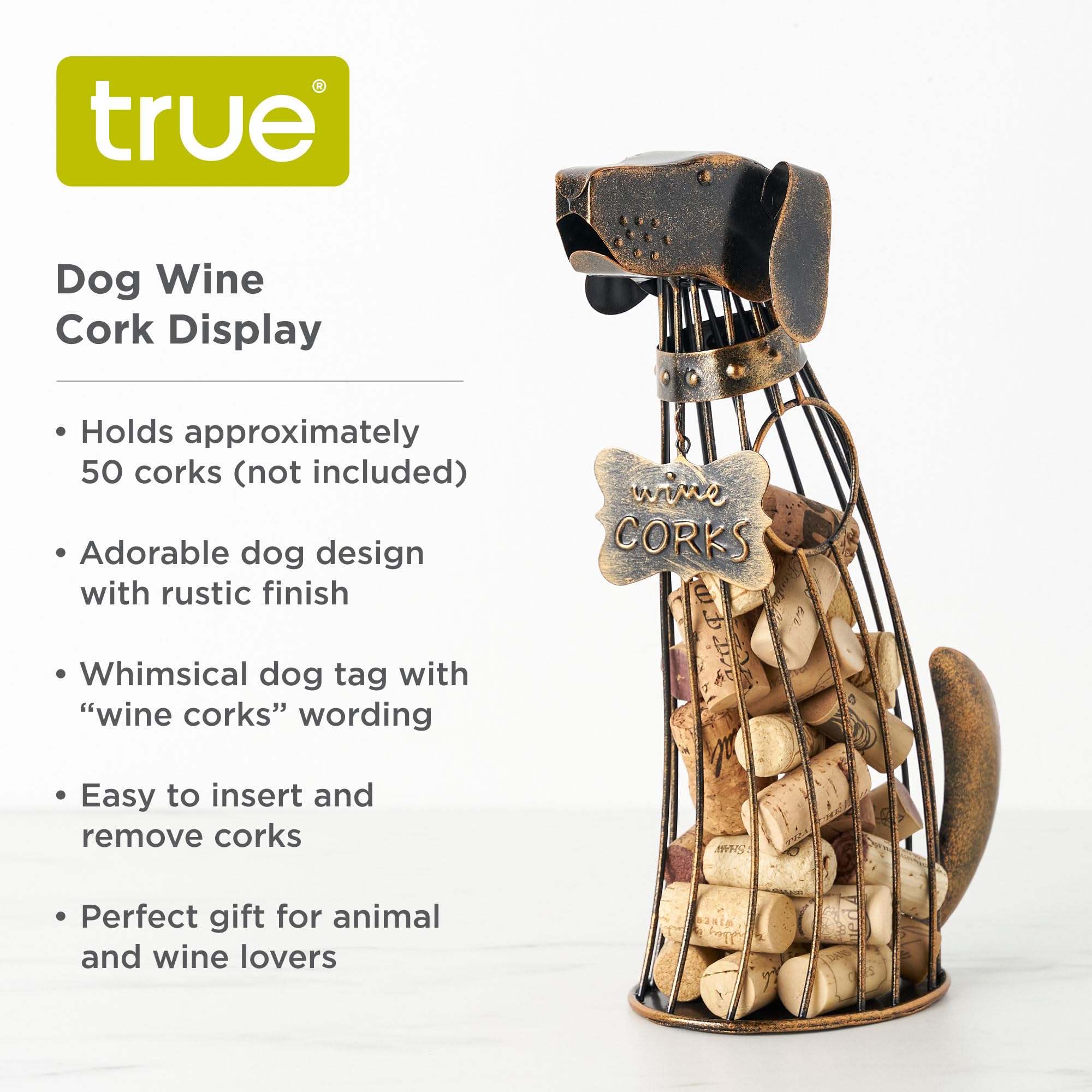 TRUE bronze finish cork display with dog motif, adds charm to decor.
