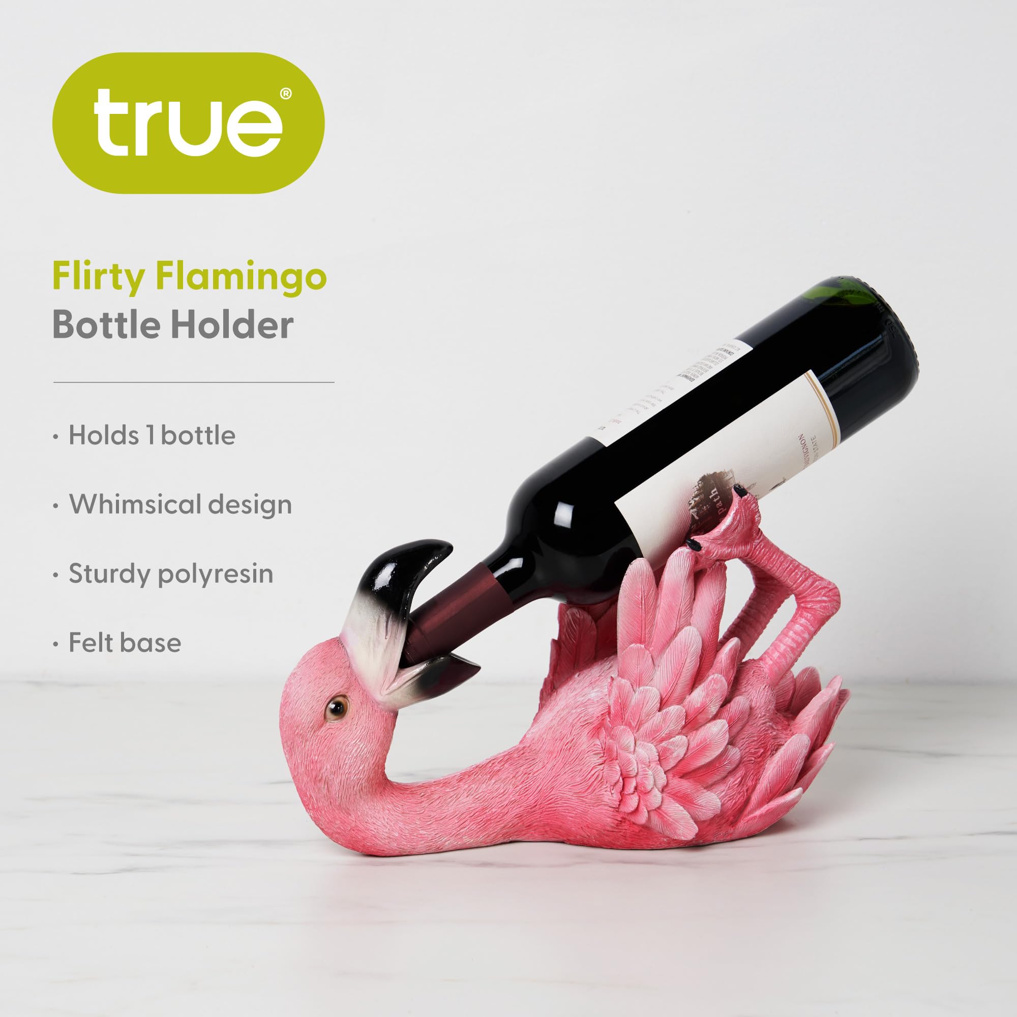 TRUE Flirty Flamingo balances on its back to create a bold centerpiece for home bars.