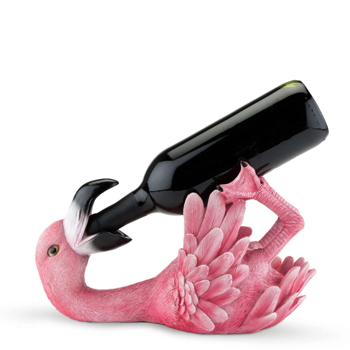 TRUE Flirty Flamingo holds a standard wine bottle in its beak for playful counter displays.