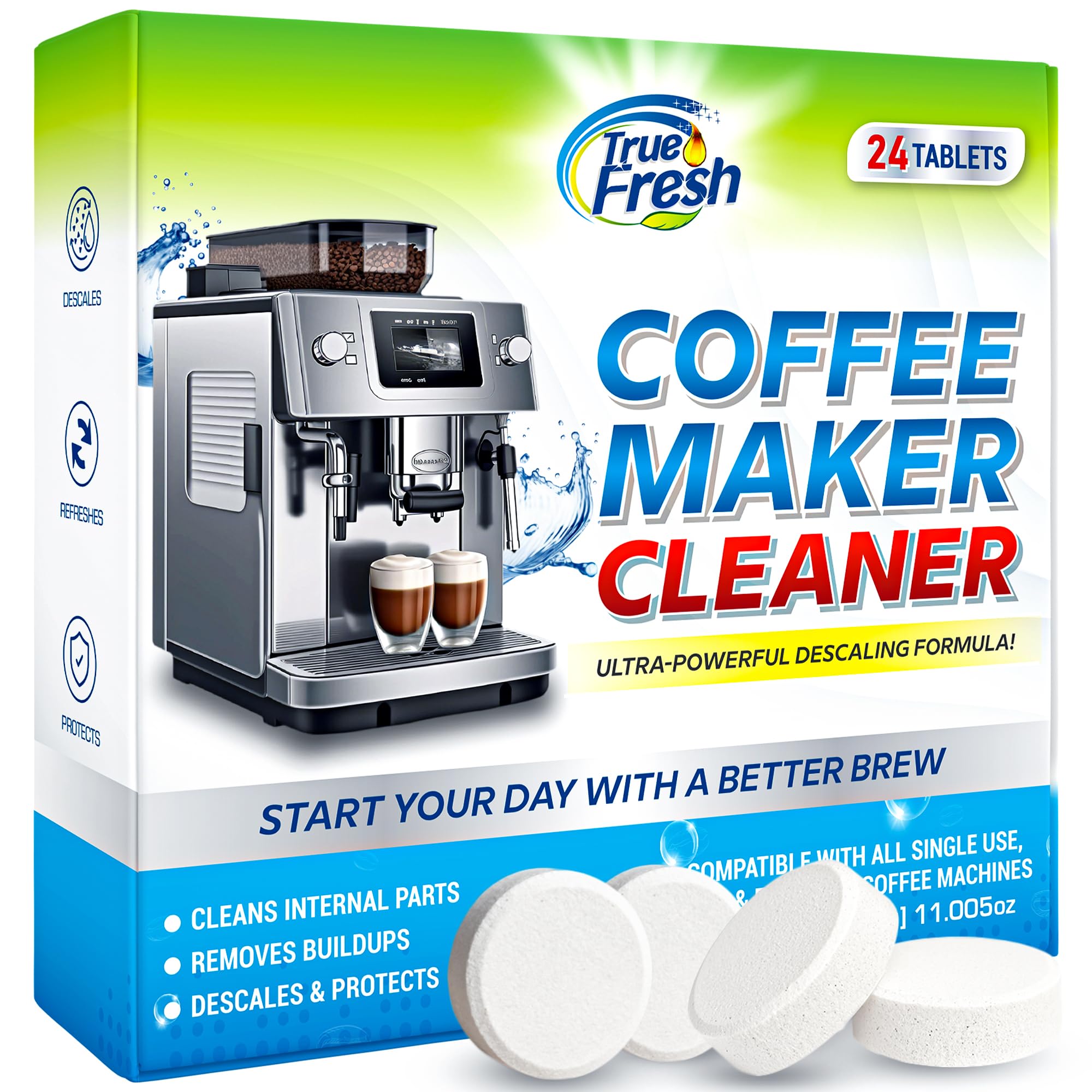 True Fresh descaler tablets packaging shown for easy yearly cleaning