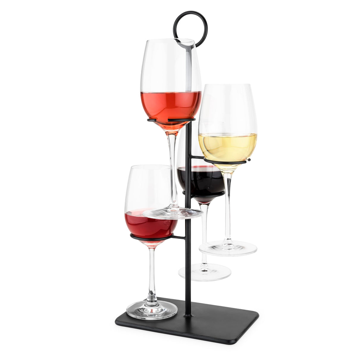 TRUE Hover Flight iron wine flight board with four suspended glasses for elegant home tastings.