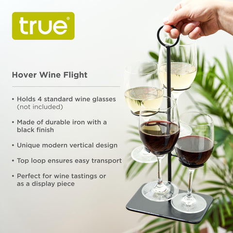 TRUE Hover Flight with four stemmed-glass holders keeps wines organized during tastings.