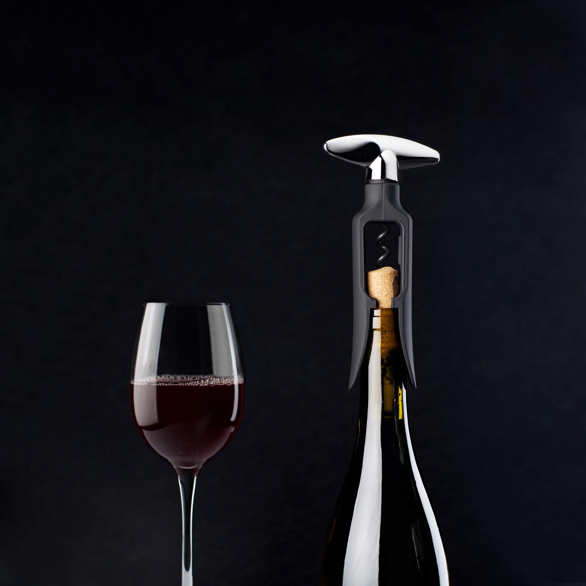 TRUE True Self Pulling Corkscrew on a bar cart as stylish kitchen accessory