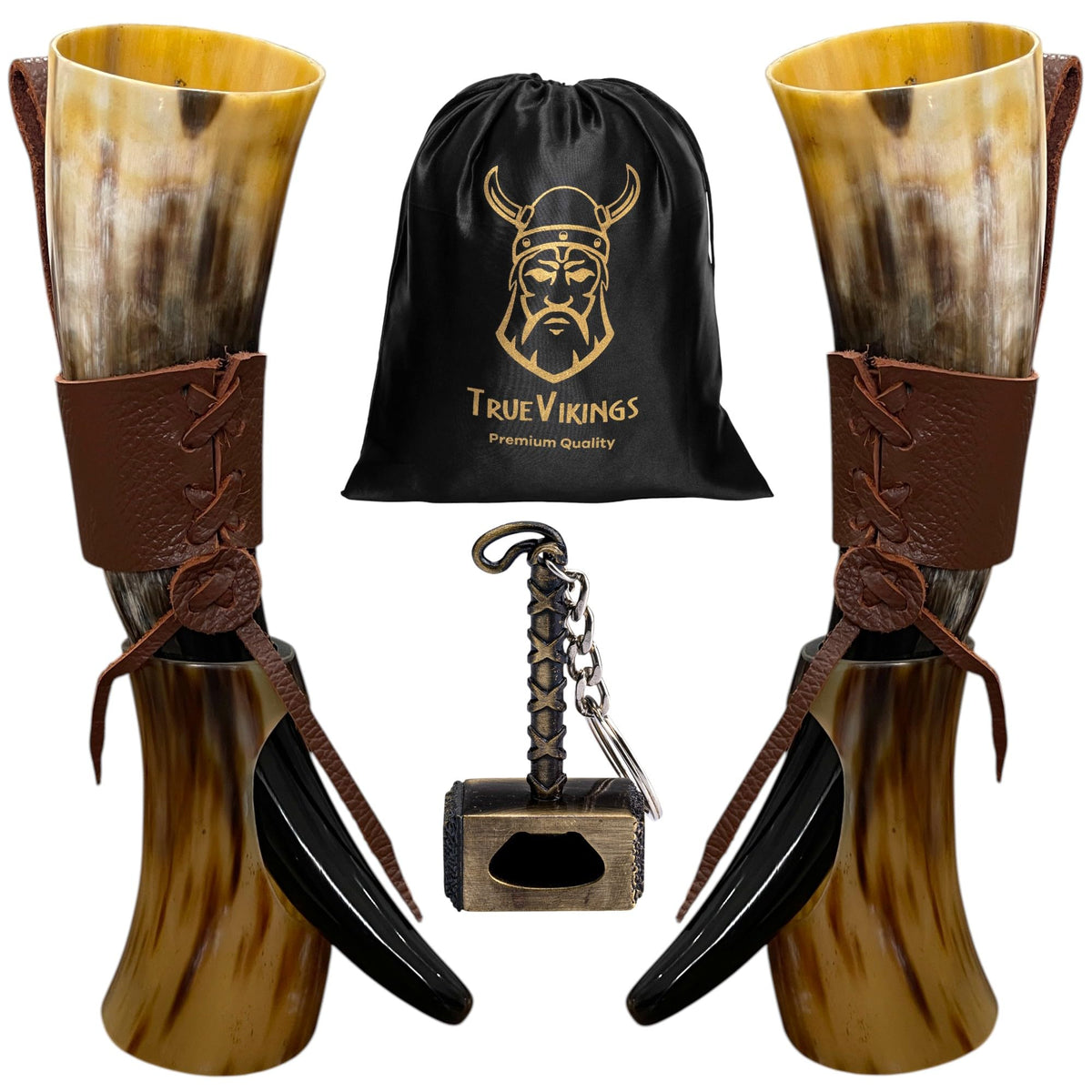 TRUE VIKING drinking horn 10oz set for authentic beer toasts