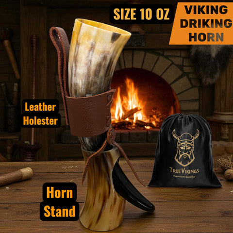 TRUE VIKING mead beer ale enjoyment in natural horn with rustic flair