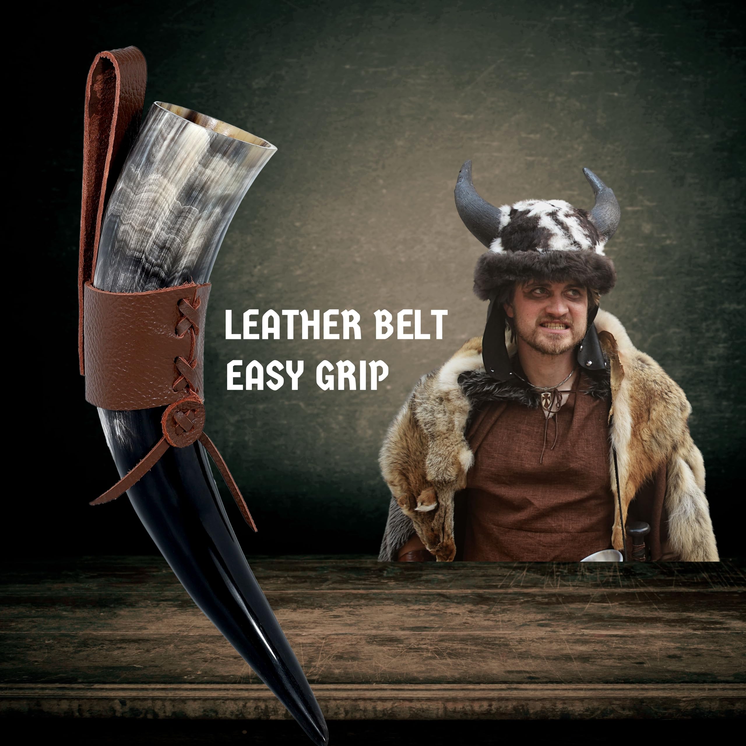 TRUE VIKING horn set with rustic finish ready to gift.