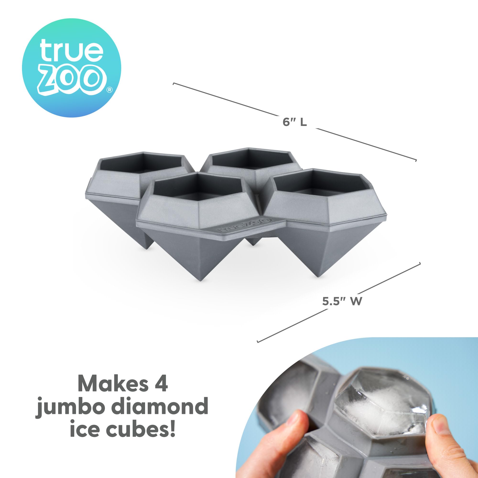 TrueZoo jumbo diamond ice cubes keep drinks colder longer.