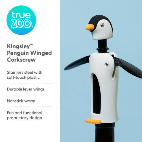 Kingsley soft-touch wings highlight comfortable grip during uncorking.