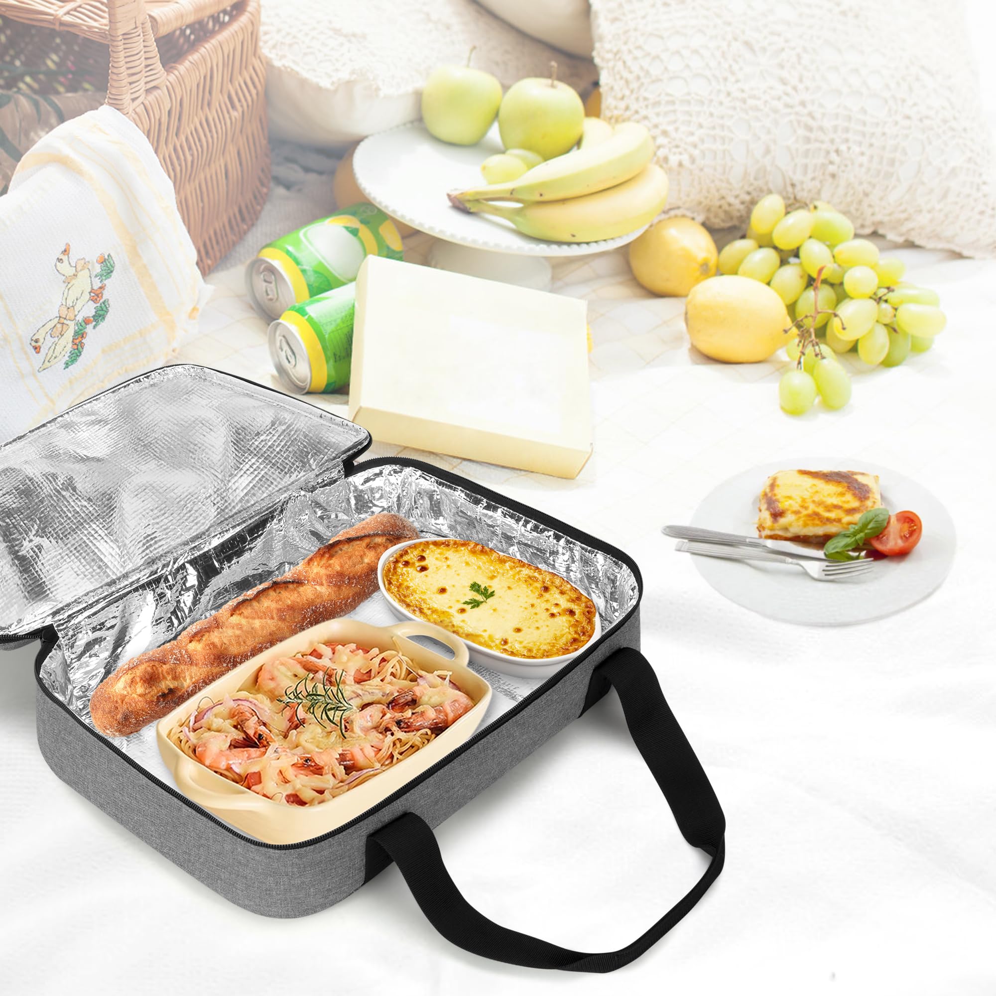 Trunab casserole carrier large exterior pocket stores utensils and napkins on the go