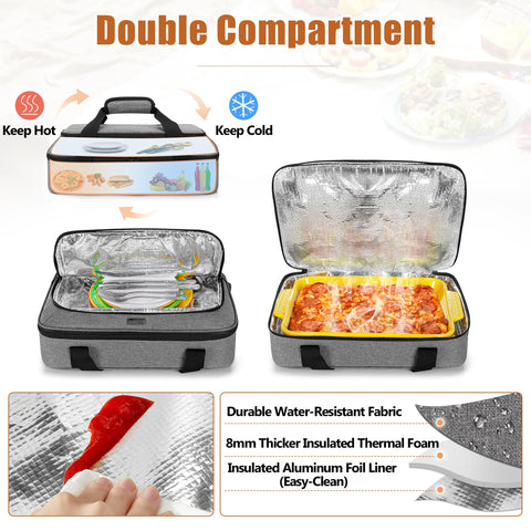 Trunab casserole carrier insulated interior shown keeping foods warm or cold