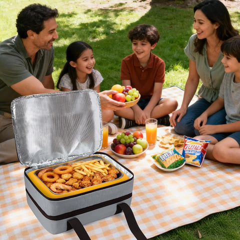 Trunab insulated casserole carrier lid-pocket adds space for cutlery and napkins.