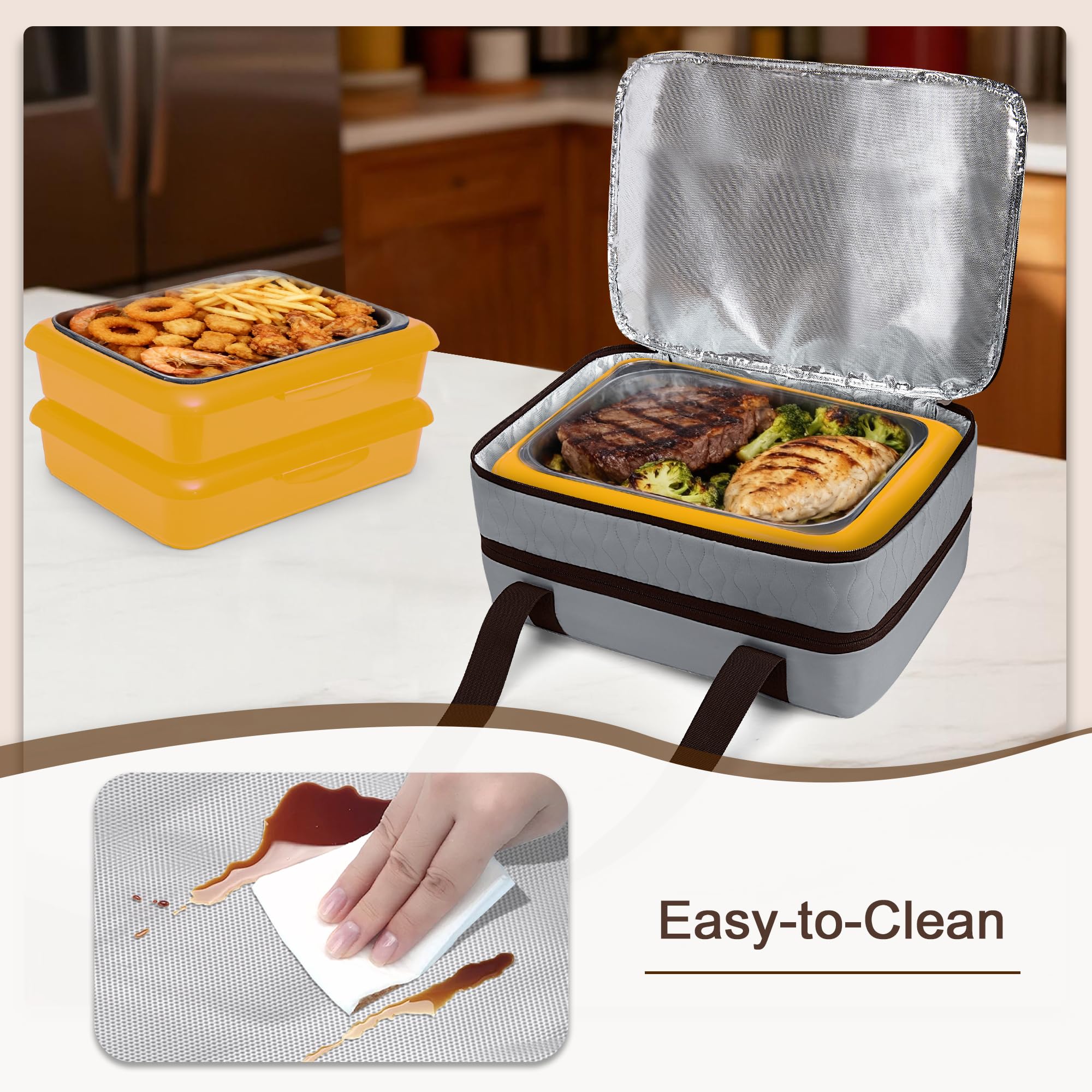 Trunab insulated casserole carrier two-compartment keeps hot and cold foods organized.