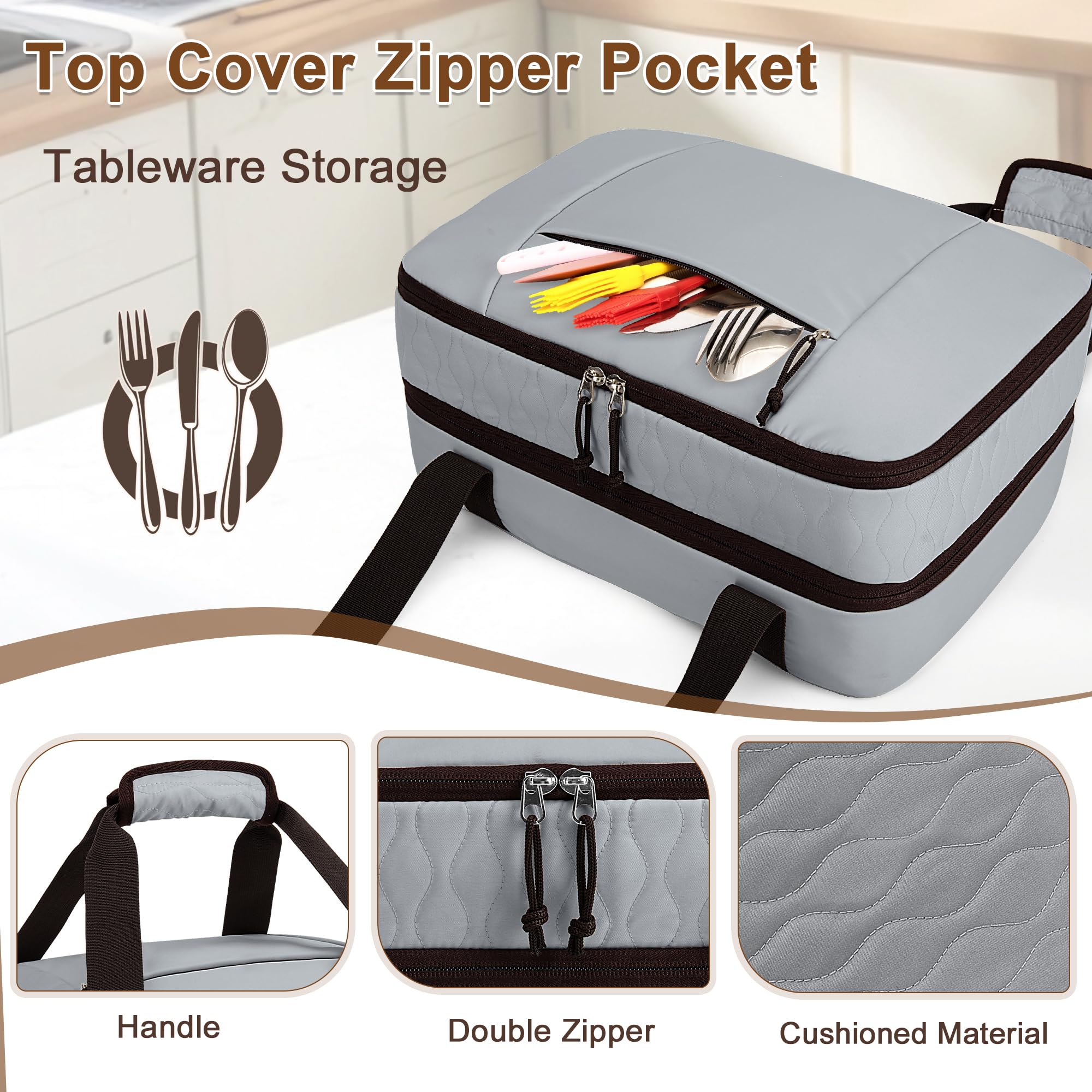 Trunab insulated casserole carrier zipper-opening enables easy loading of dishes.