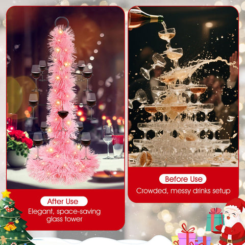 Holiday lights and garland create a magical centerpiece for gatherings.