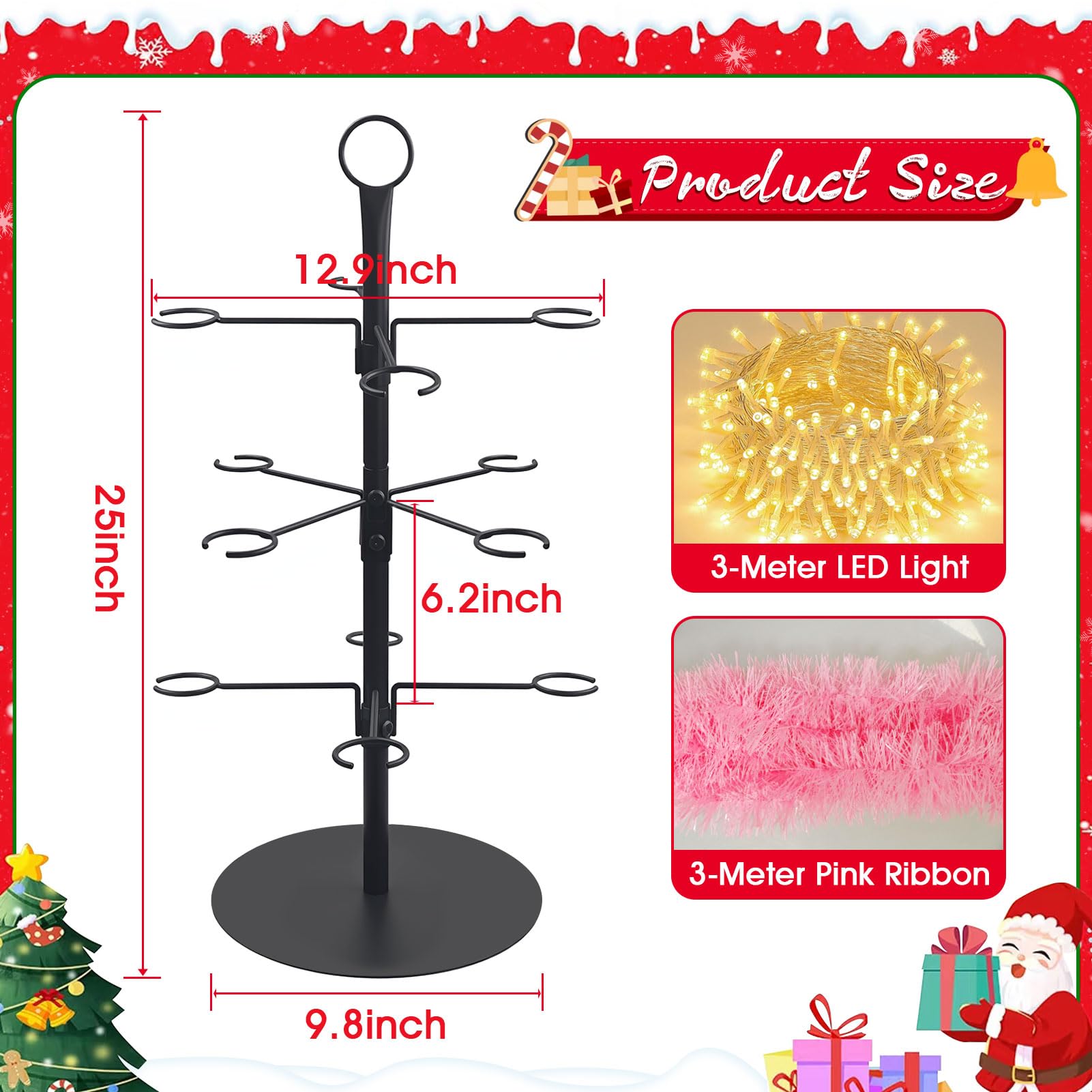 The metal champagne tower features a sturdy, rust-resistant frame for parties.