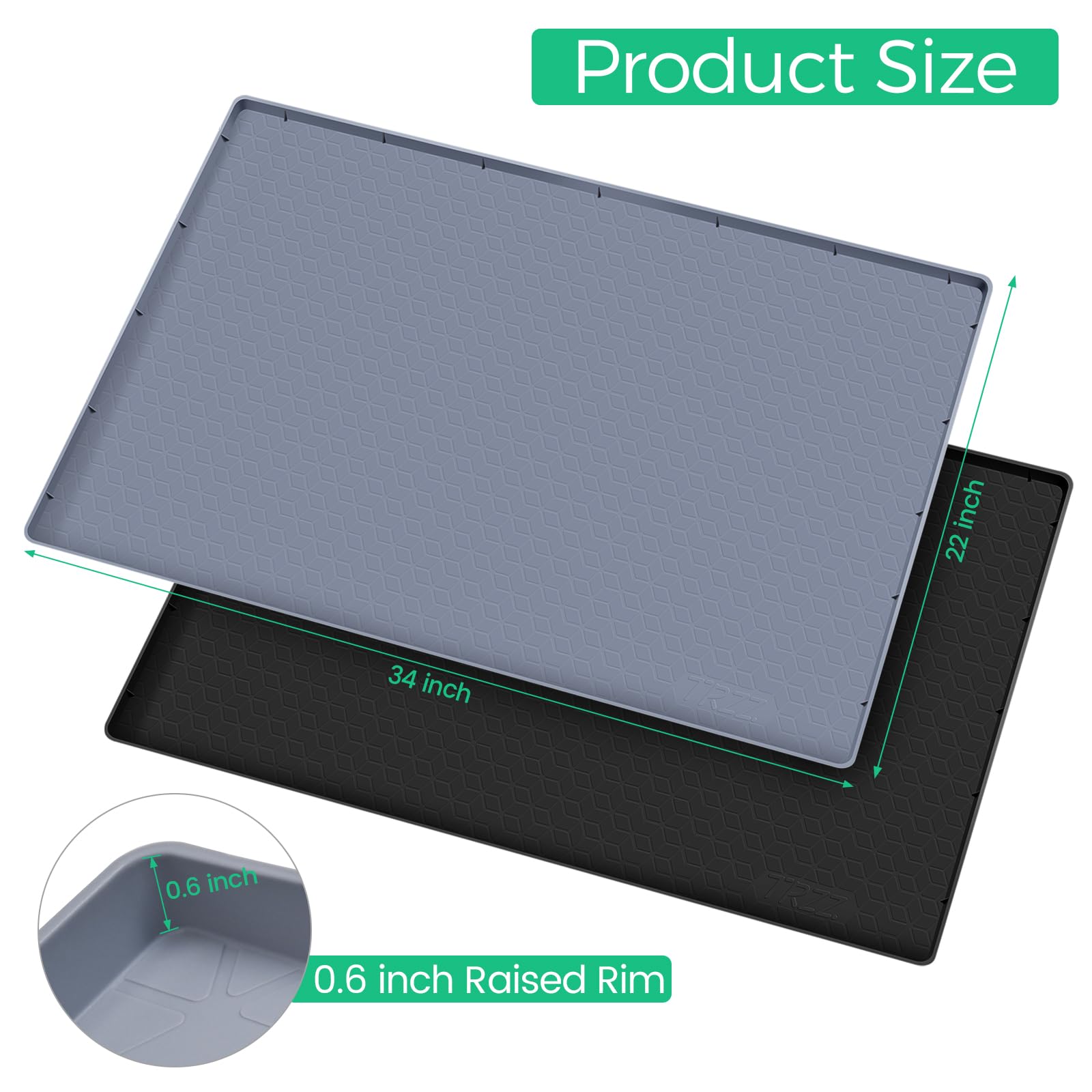 TRZZ drip tray cabinet liner keeps items organized and reduces drips.