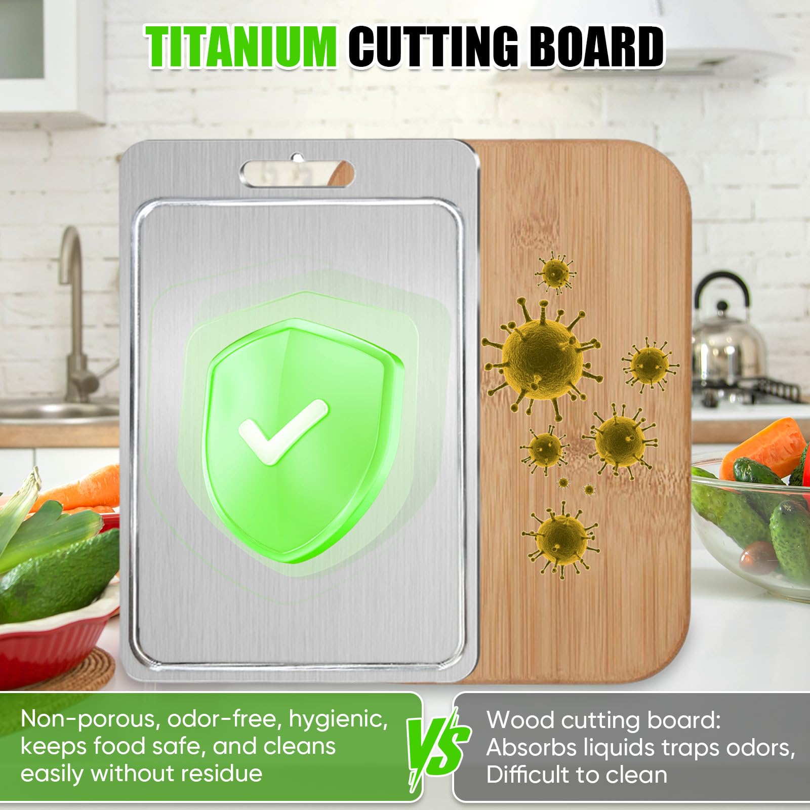 Tsinlan.ayn double-sided chopping board separates meat and produce.