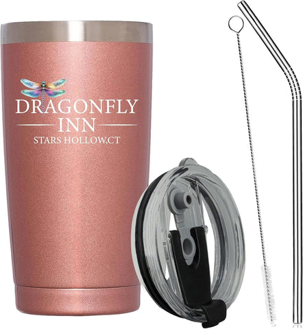 TSLOVER Dragonfly Girls tumbler top view shows travel-friendly design with a leak-proof lid.