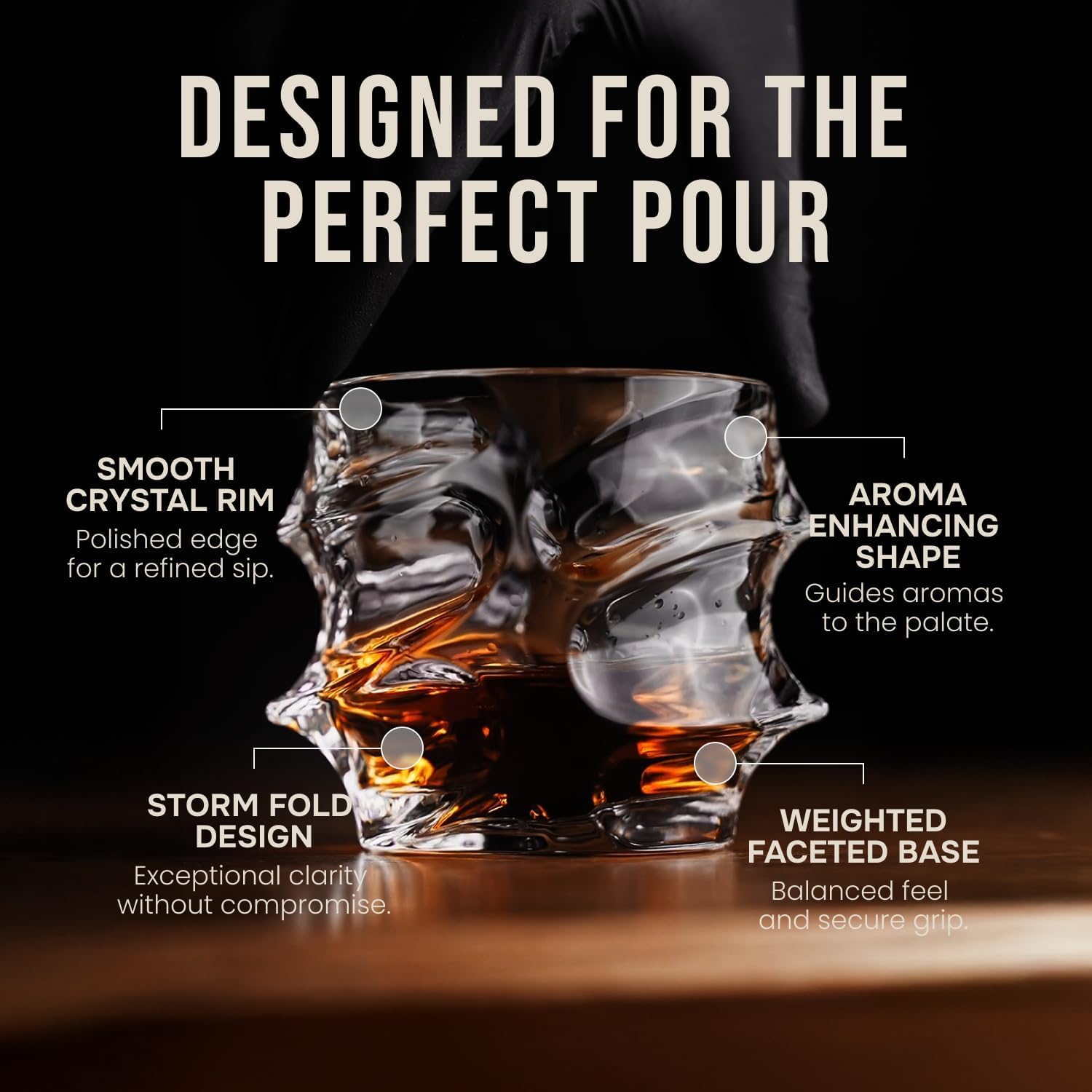 TSUKIGLASS premium 10oz whiskey glasses ideal for neat pours