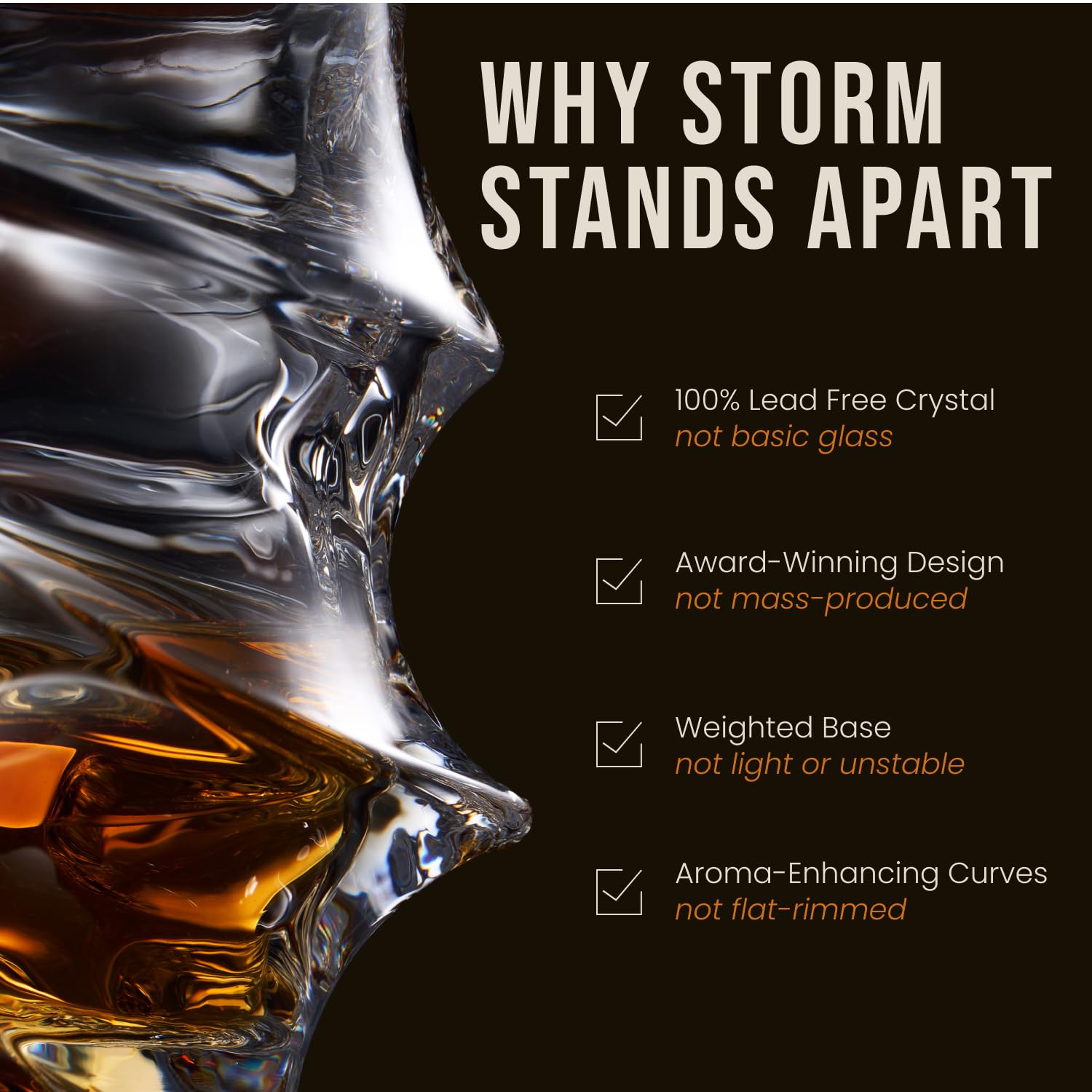 TSUKIGLASS Storm concave lip directs aromas for refined sipping.