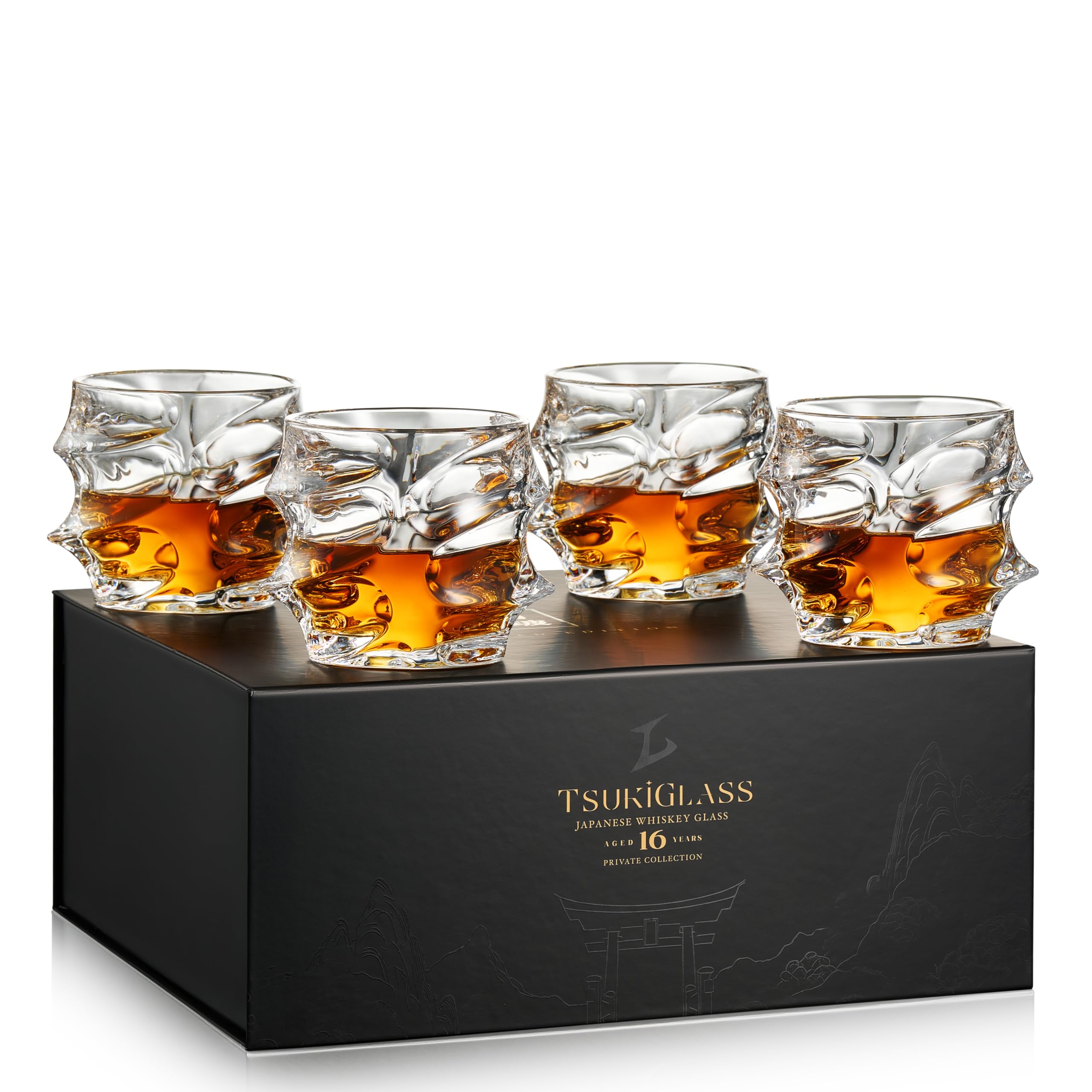 TSUKIGLASS Storm whisky glass front view highlights clarity for premium pours.