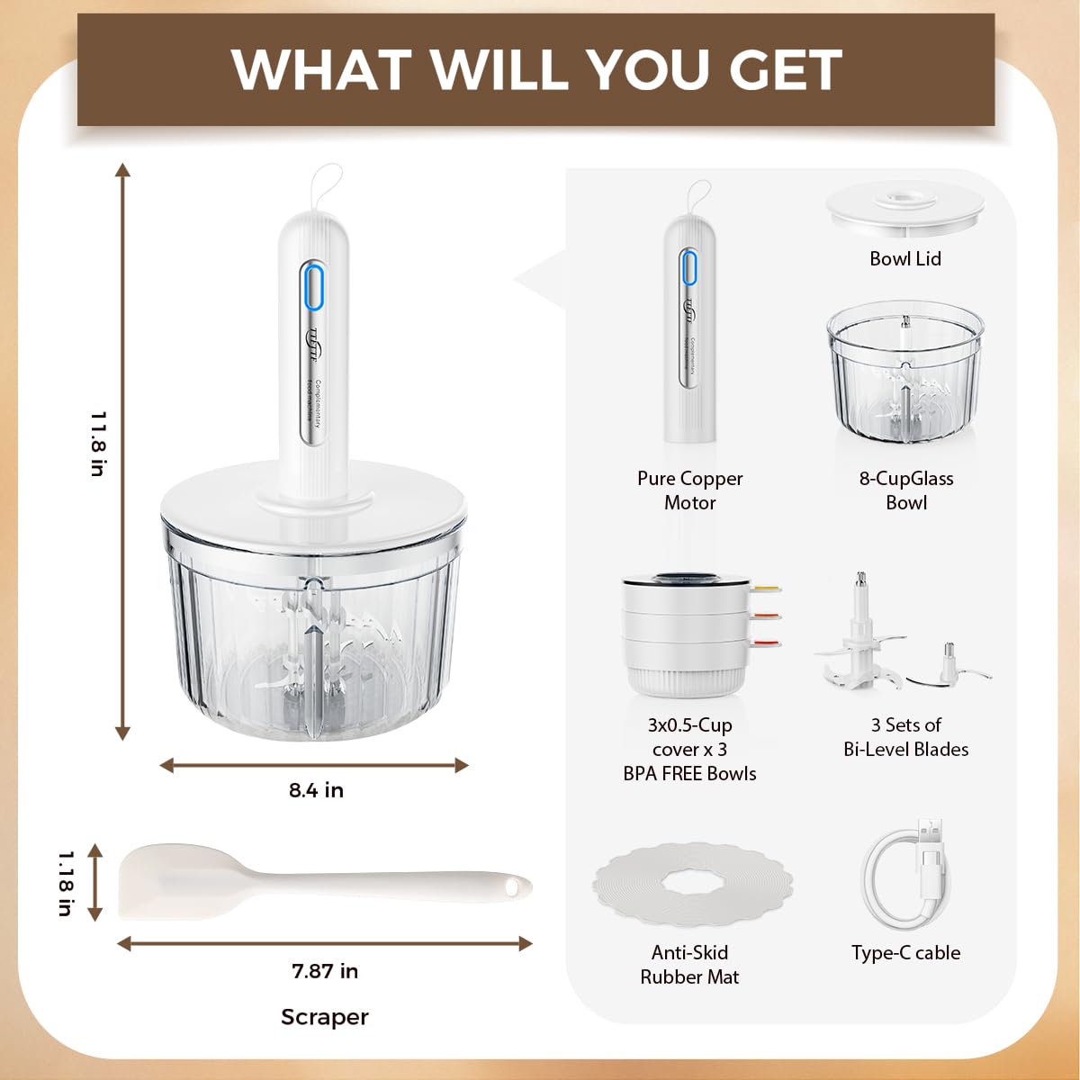 TTFTTF four-blade system enables quick vegetable chopping