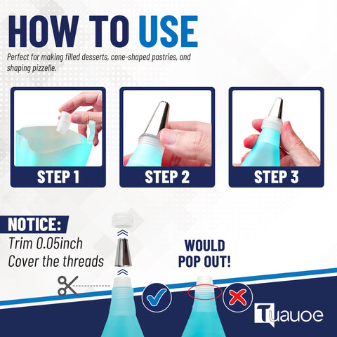 Tuauoe piping tips and bag set enables precise decorating and filling.