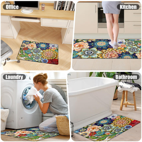 Tubeamin Boho Floral mats in kitchen by sink.