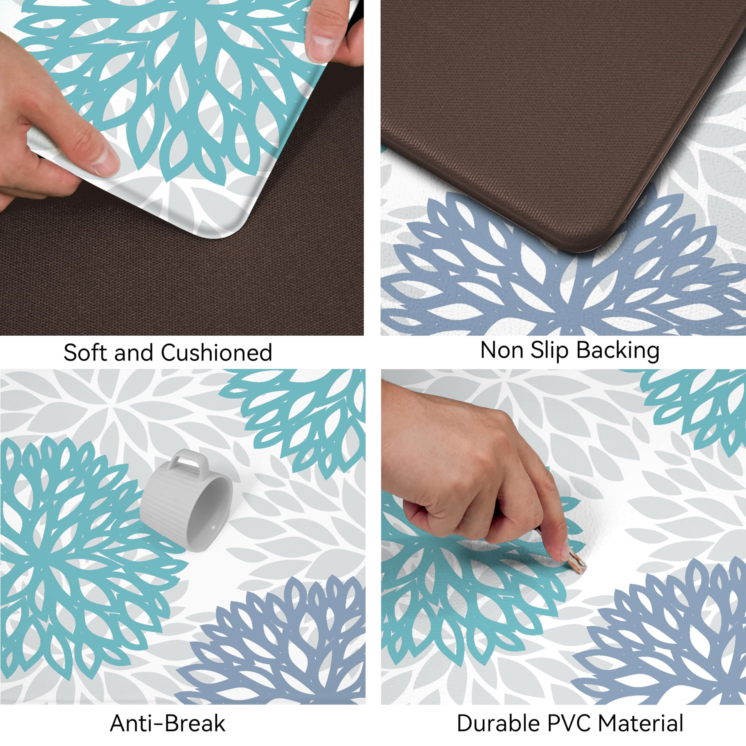 Waterproof teal kitchen mat top surface from Tubeamin.
