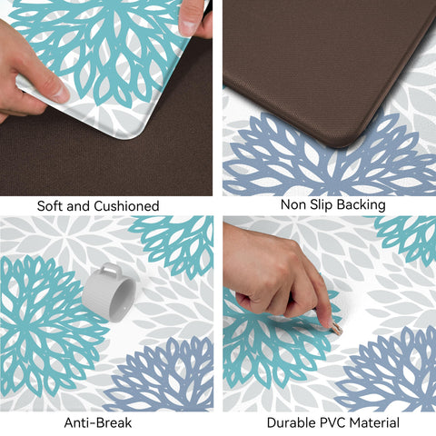 Waterproof teal kitchen mat top surface from Tubeamin.