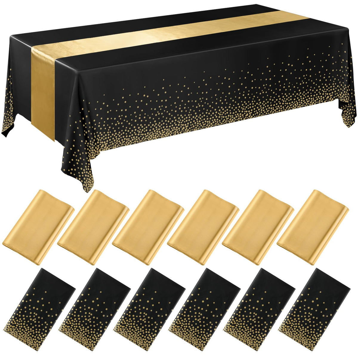 Tudomro black-gold tablecloth with polka dots enhances wedding decor.