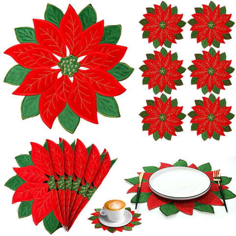 Tudomro poinsettia placemats brighten festive tables with durable embroidery.