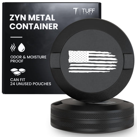 TuffTynz Patriot Zyn metal can with knurled edge for secure grip on the go.