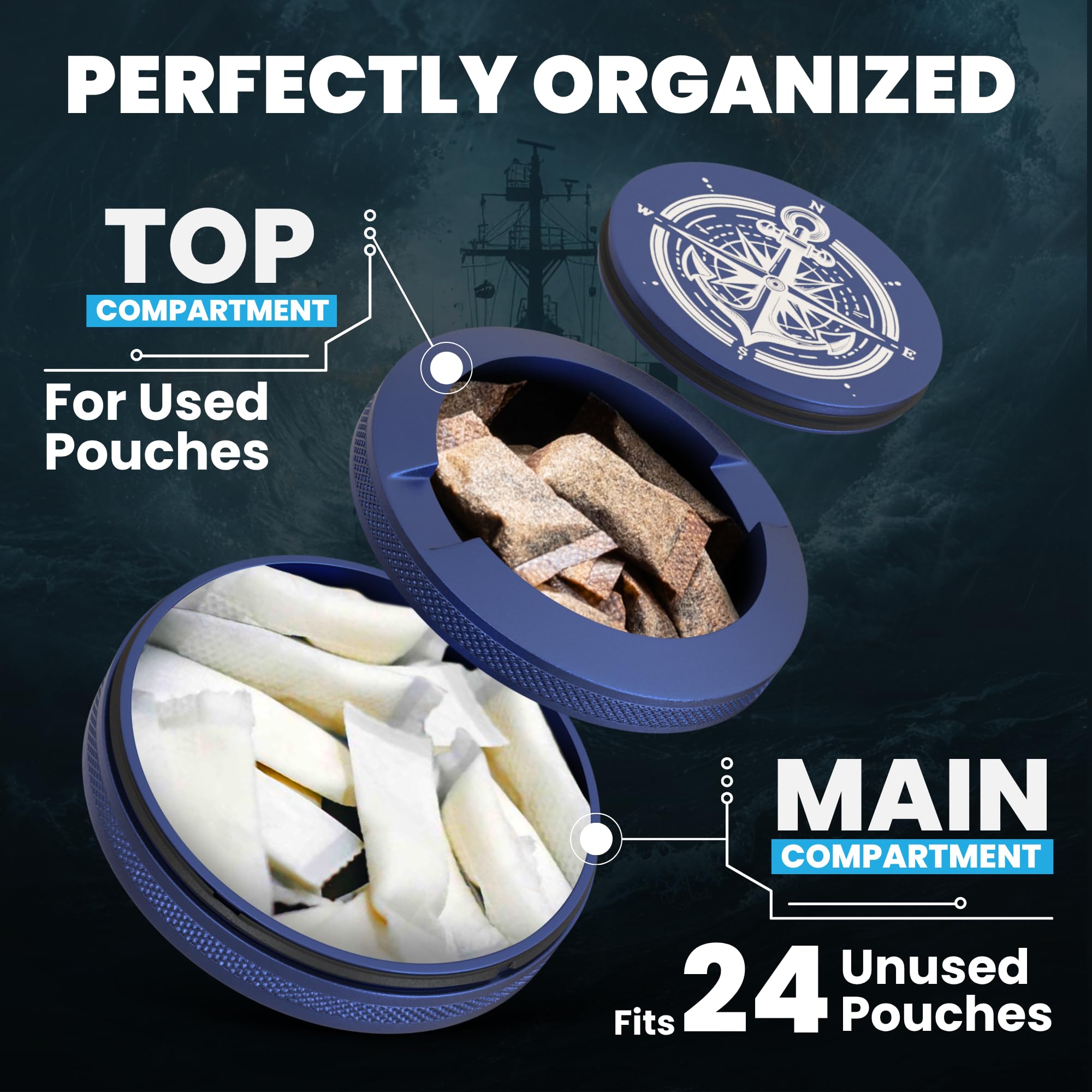 TuffTynz Zyn metal can secures freshness with an O-ring seal to prevent spills.