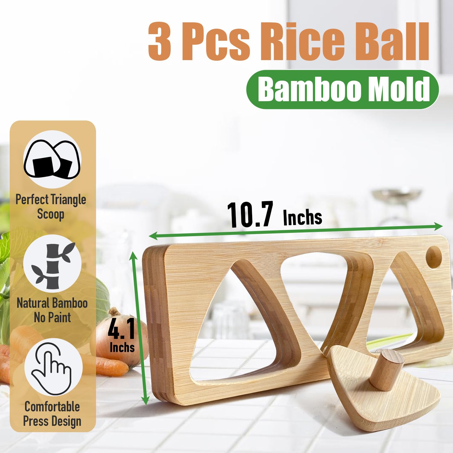 Tuiiopoli Onigiri bamboo mold with press plate showing easy release.
