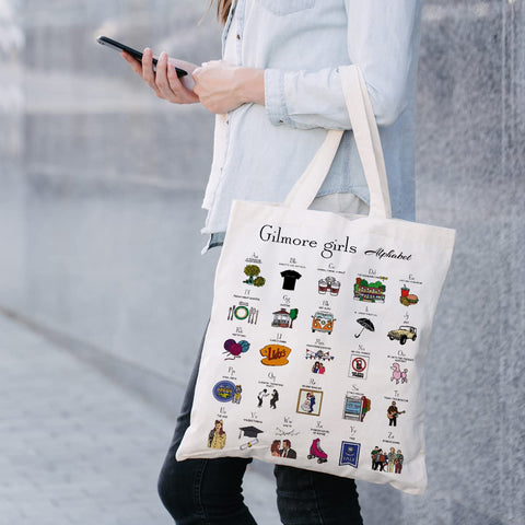 Tuilia Gilmore Girls alphabet tote beige color, versatile bag for shopping and gifting.