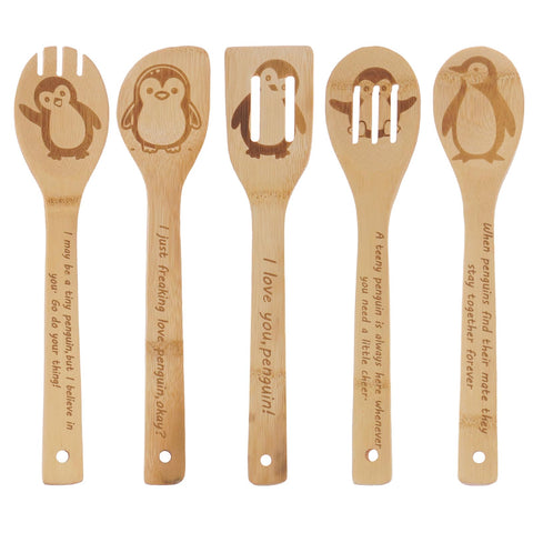 TULUNAYN Penguin wooden spoons set for stylish cooking and gifting