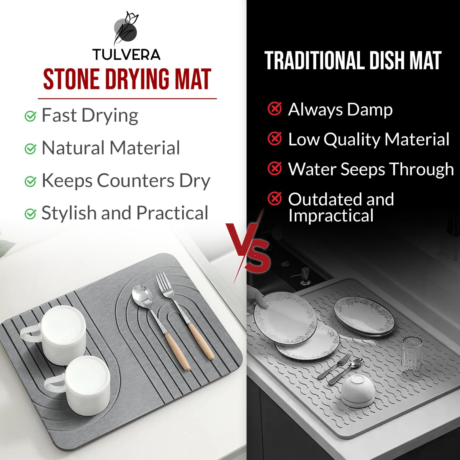 Tulvera mat fits small dish racks and keeps counters dry.
