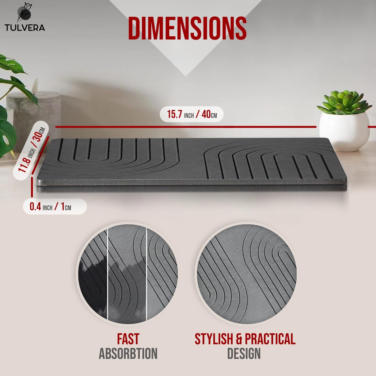 Tulvera Stone Drying Mat is easy to clean with water and cloth.