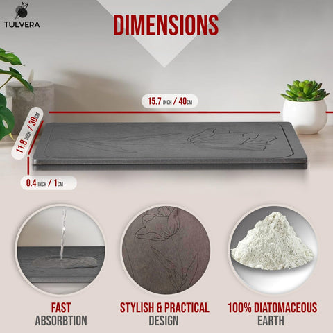 Tulvera drying mat sits securely with a non-slip base during dish drying.
