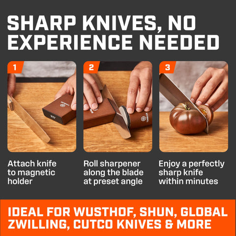 TUMBLER diamond-disc sharpening removes burrs for a finer edge.