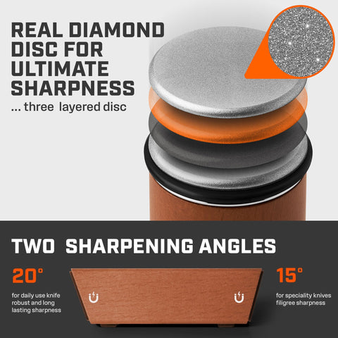 TUMBLER magnetic knife holder keeps blades secure during sharpening.