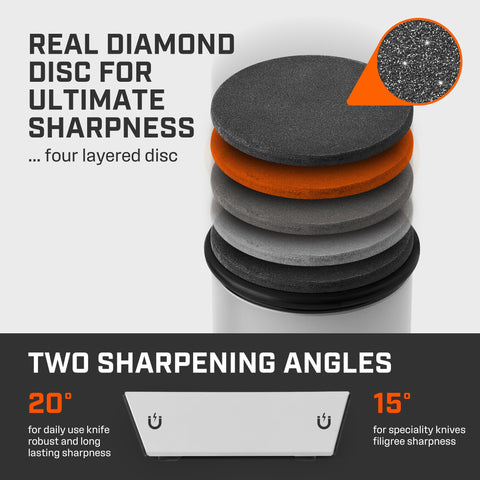 Tumbler Pro 4-layer diamond disc restores edge durability and sharpness.